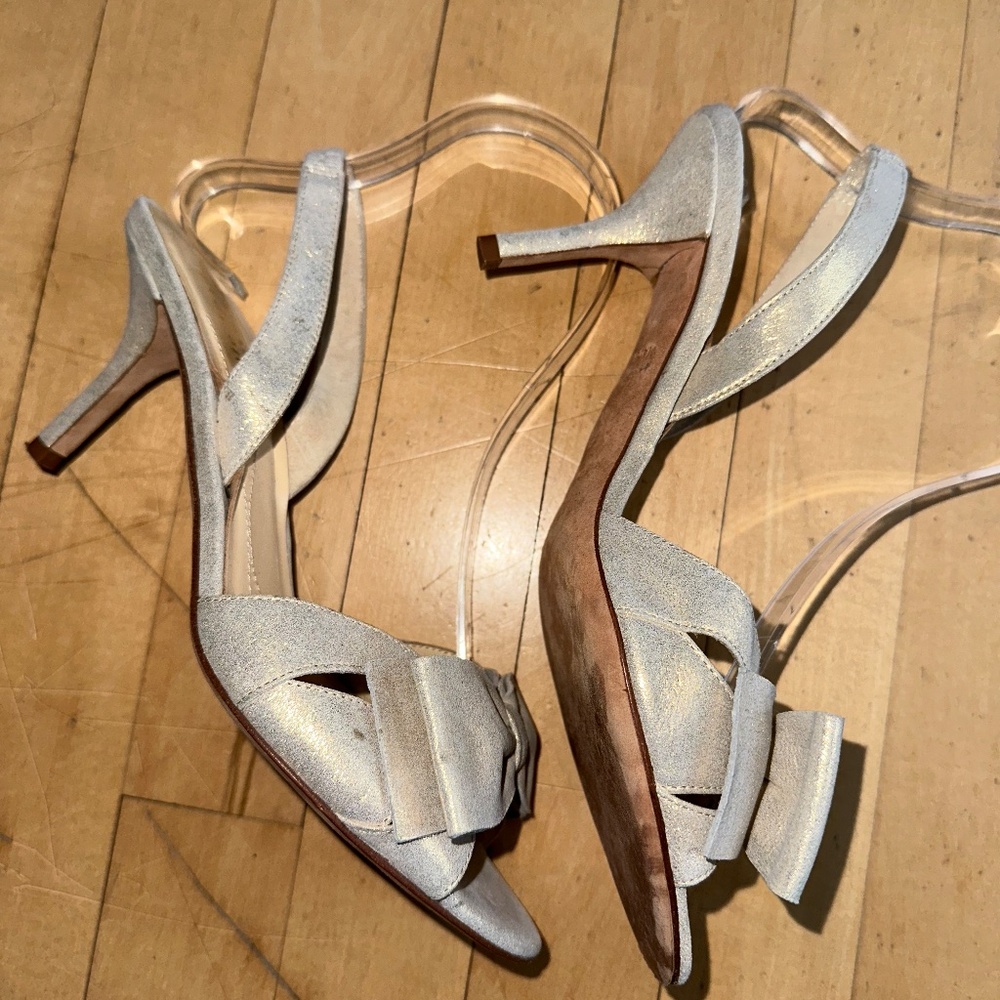 Kate spade gold shimmer suede sling back sandal, 7.5  CB2502 - Picture 8 of 9